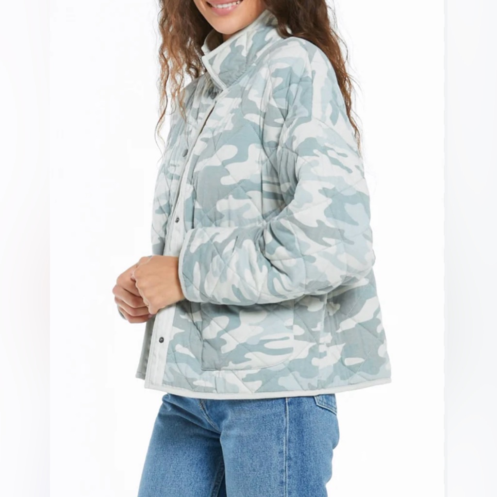 Z Supply Maya Quilted Camo Jacket In Camo Dust Sage
